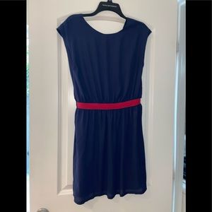 Navy dress with red waist line